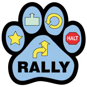 Rally obedience paw-print logo