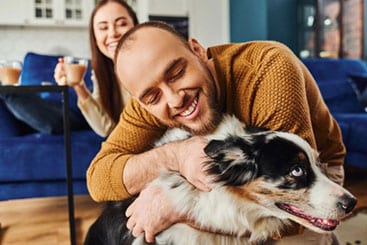 Dog hugged by owner
